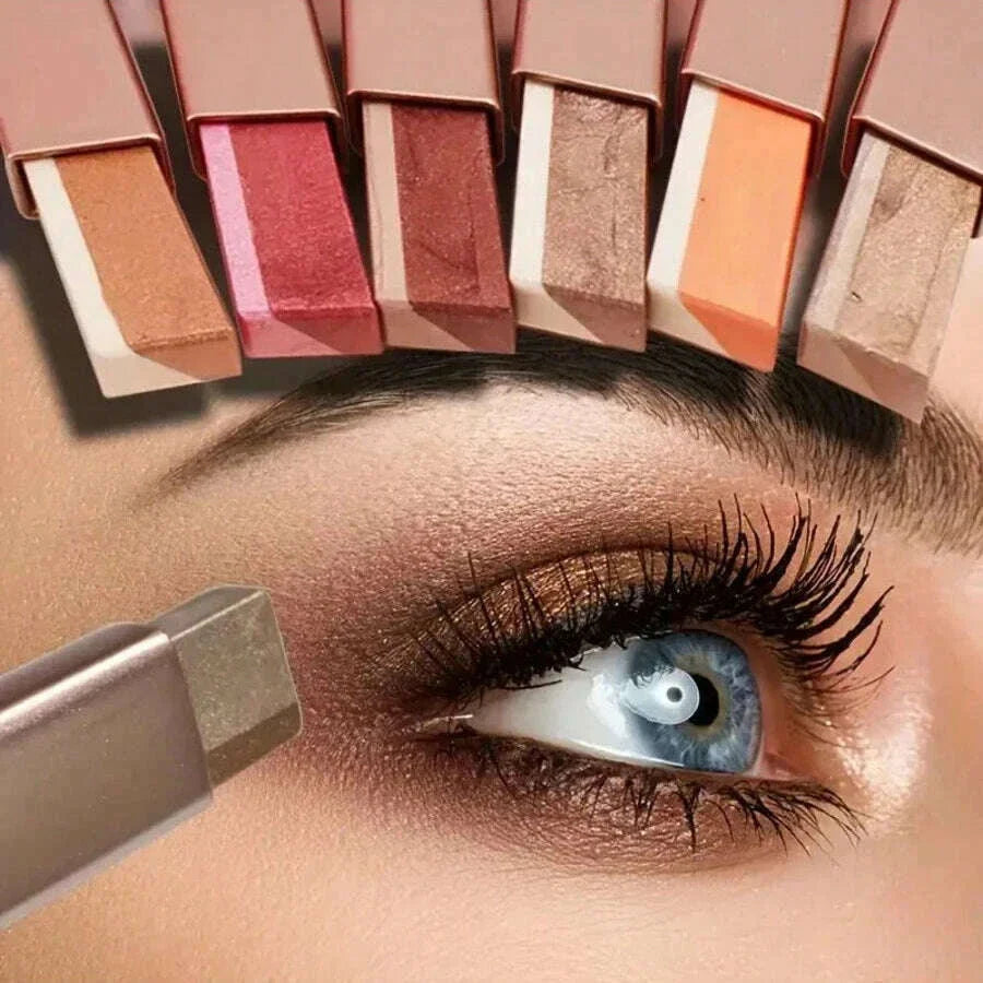 Vibrant Dual-Color Shimmer Eyeshadow Stick - Long-Lasting Waterproof Cream Eyeshadow Pencil for Party Eye Makeup - Brown, Coral,
