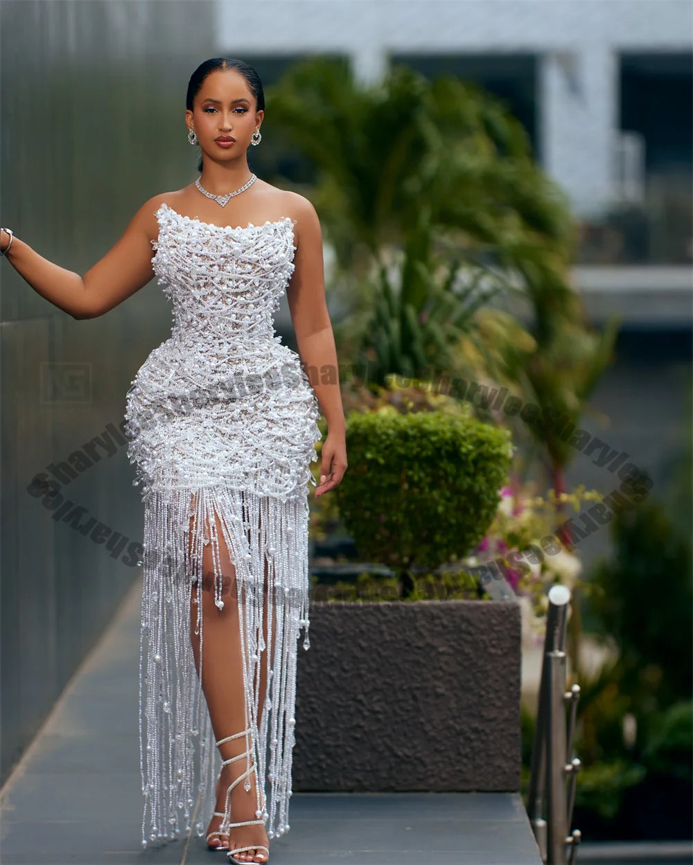 Luxury Slit Beads Evening Dresses Saudi Arabric Dubai Party Gown Vestidos De Fiesta Customized