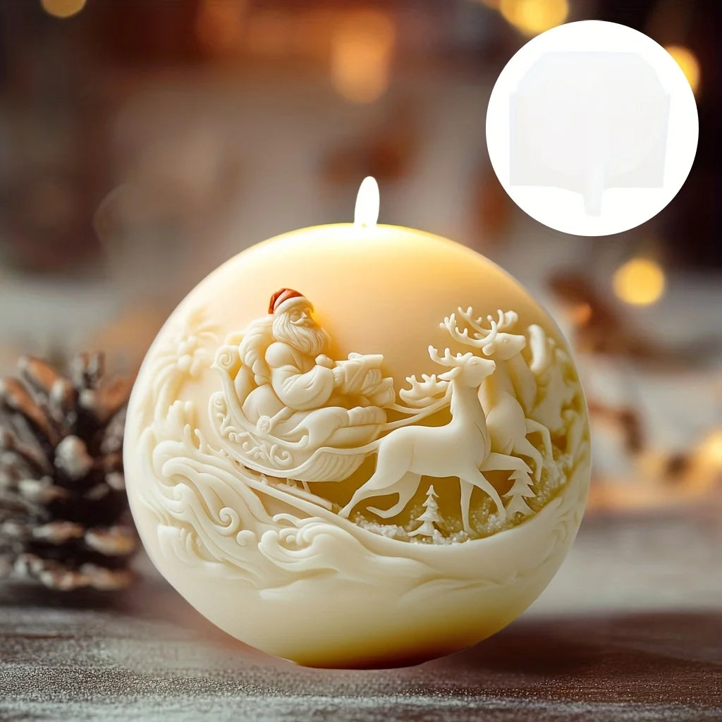 Santa Claus Sleigh Spherical Candle Silicone Mold Santa Claus Elk Scented Candle Mould Santa Claus Sleigh Resin Plaster Molds