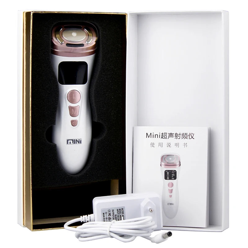 New Mini HIFU Ultrasonic Machine EMS Microcorriente Facial Lifting Firming Skin Care Anti Wrinkle Massager
