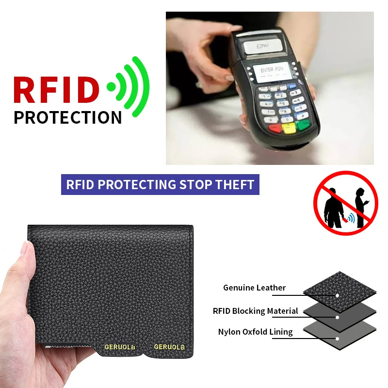 RFID Anti-Theft Brush New Three Fold Multi Fold Genuine Leather Cowhide Wallet Multifunctional anti Tamper Magnetic Card...