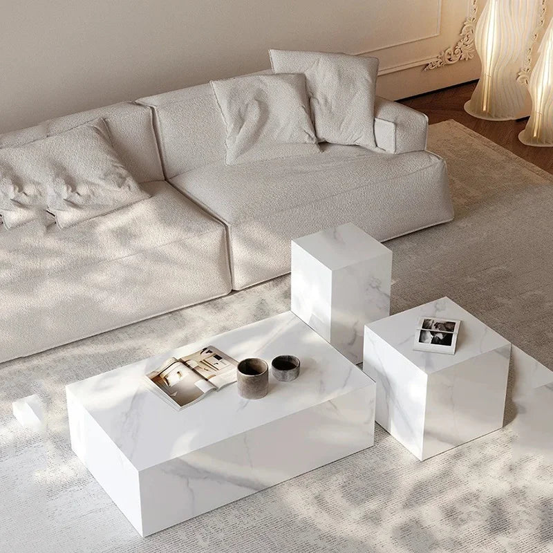 Bedroom Marble Table Luxury White Unique Minimalist Sofa Side Table Square Aesthetic Mesas De Centro Para Sala Room Furniture - Kimlud