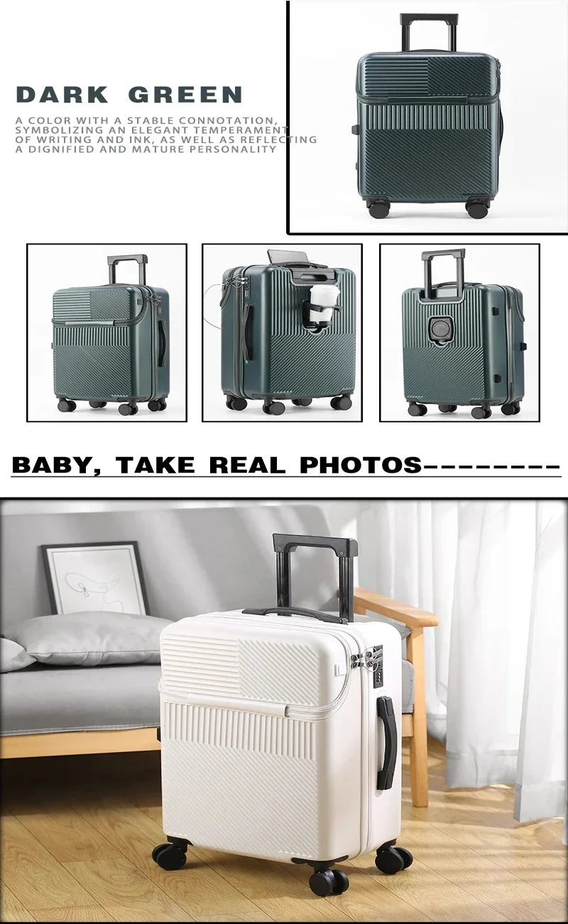Suitcase Luggage Stylish Business Suitcase with Cup Holder Compact 20-inch Lightweight Carry-on - Kimlud