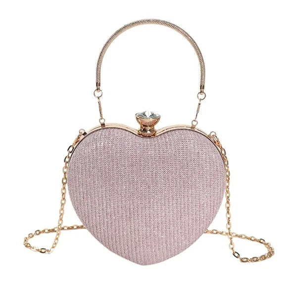Evening Clutch Bag Women Bag Shiny Handbag Heart Shape Metal Clutches Bag Fashion Chain Shoulder Crossbody Bag Luxury Lady Purse