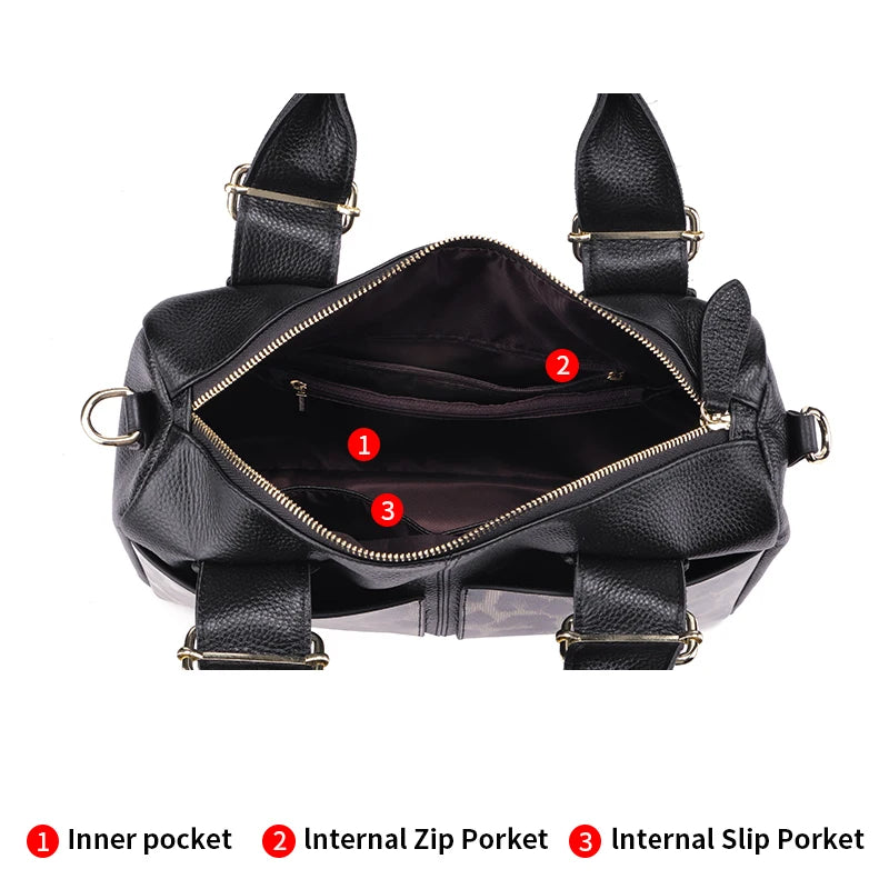 Aidrani Fashion Leopard Pattern Genuine Leather Women's Bag Large Capacity Women's Handbag Cowhide Multi functional Shoulder Bag