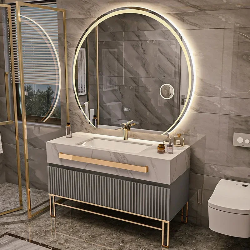 O Single/Double Sink Bathrooms Vanity Luxury Bathroom Cabinet Combination Rock Slab Smart LED Light Cabinet Bathroom...