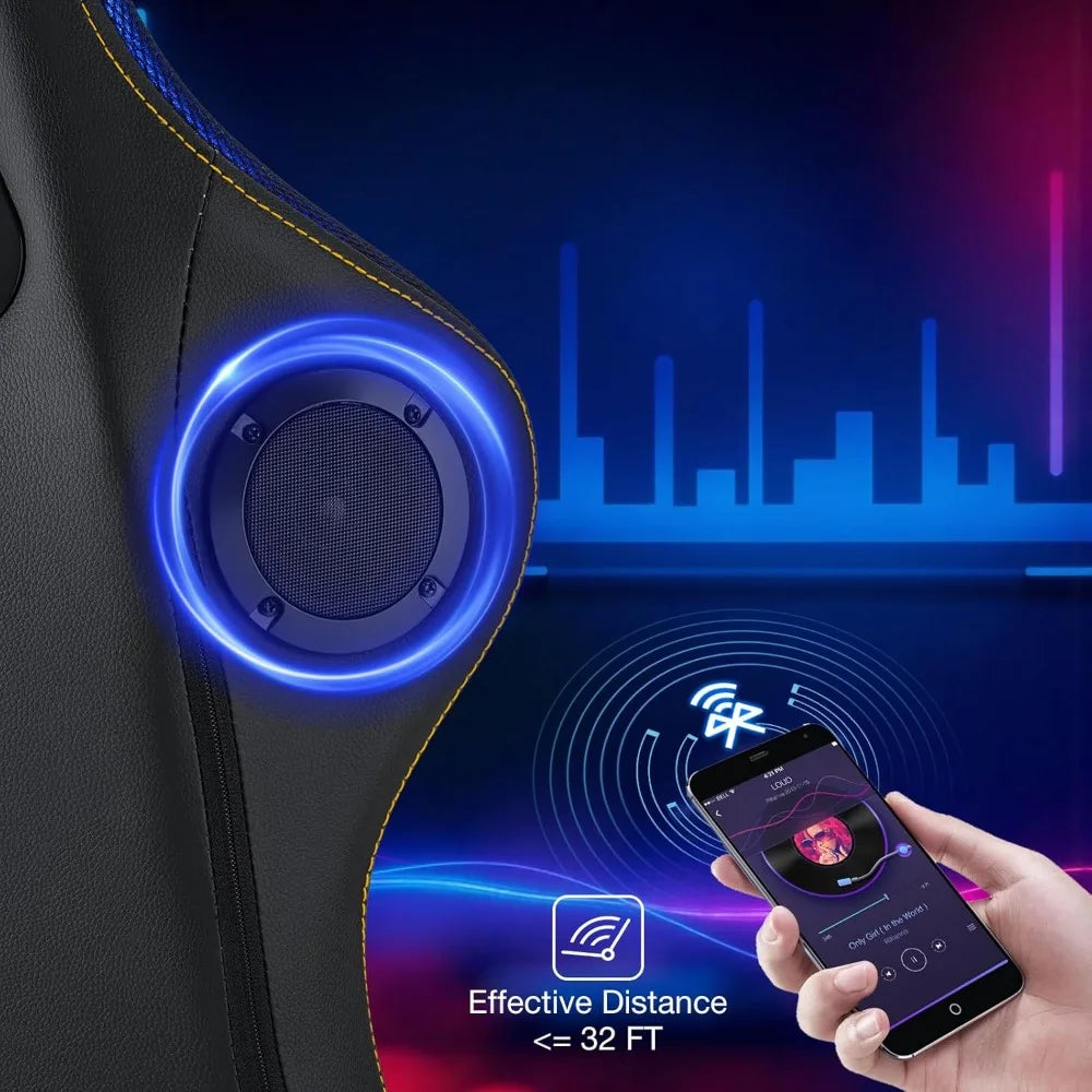 Ergonomic Computer Gaming Chair with Massage, Rhythm RGB LED Lights, Bluetooth Speakers, and Footrest for Enhanced Comfort
