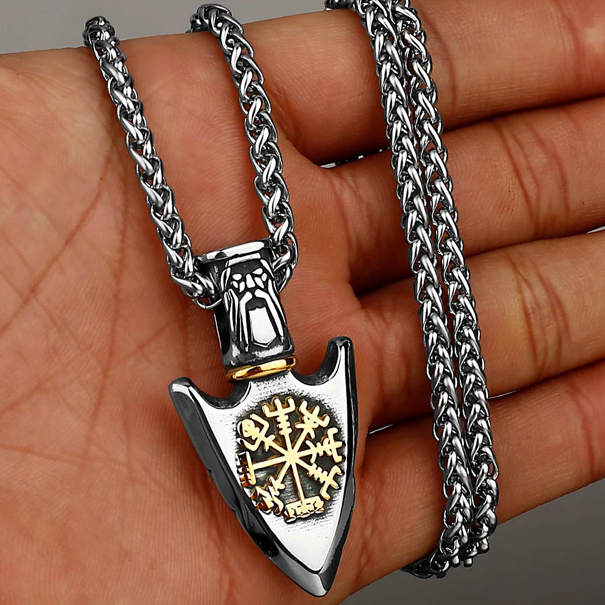 Viking Retro Valknut Odin Sword Gungnir Vegvisir Pendant Necklace Viking Amulet Rune Stainless Steel Necklace Jewelry Gift