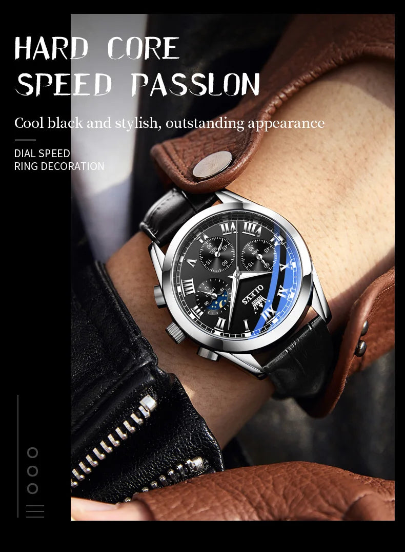 OLEVS 2871 Men Watch Original Brand Quartz Watch Multifunctional Chronograph Watch For Man Waterproof Luminous Moon Phase Watch - Kimlud