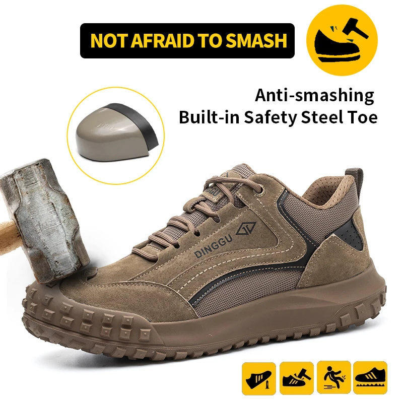 All-Season Men's Functional Work Shoes, Anti-Smashing, Wear-Resistant, Safety Labor Protection Shoes for Construction Sites and Workshops, Anti Smashing, Anti Piercing, Wear-Resistant Shoes with Steel Toe Caps, Safety Work Sh
