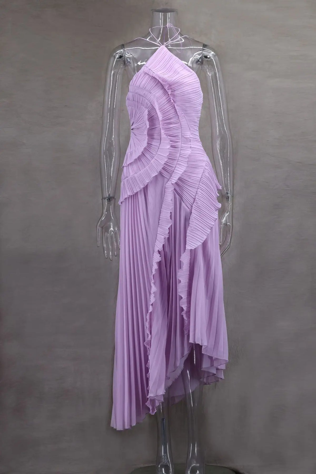Chic Pleated Halter Long Dress Women High Quality Strapless Backless Ruffles Lotus Edge Maxi Dress 2025 Nw Lady Vacation Gowns