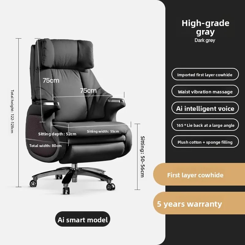 Electric Massage Boss Chair Heated Ventilated Gaming Chair Genuine Leather Executive Computer Seat Luxury Ergonomic Office Chair