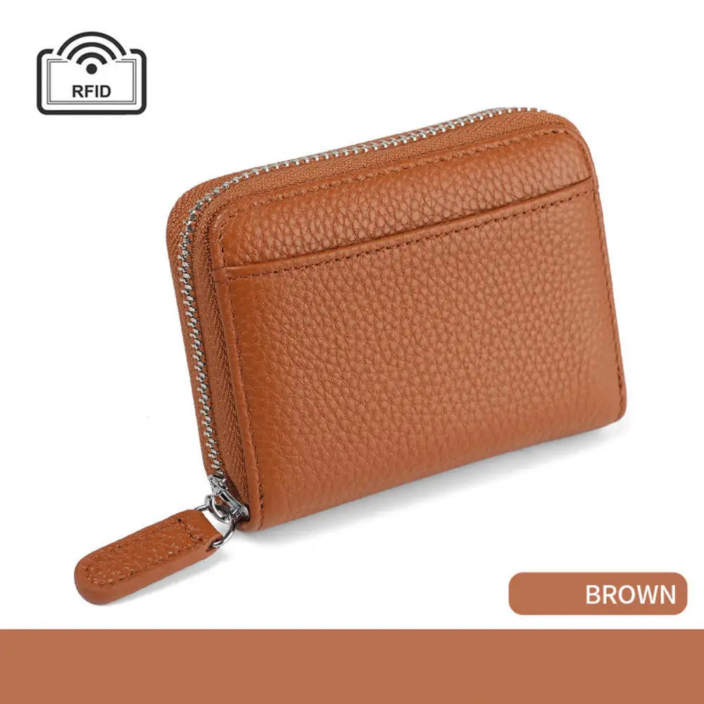 Credit Card Holder Wallet Rfid Blocking Slim Genuine Leather Organizer Zipper Pocket Id Card Pouch Case Purse With 20 Card Slots