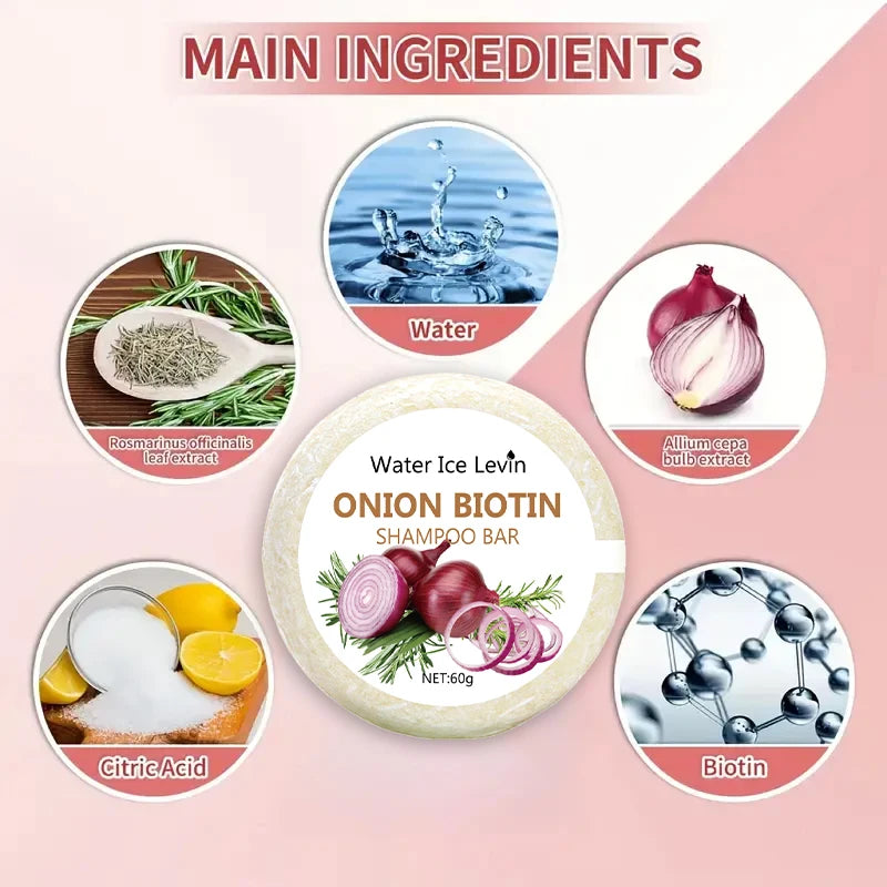 Onion and Biotin Shampoo Soap - 60g, Suitable for All Hair Types, Moisturizing and Smoothing, Rich in Rosemary Extract