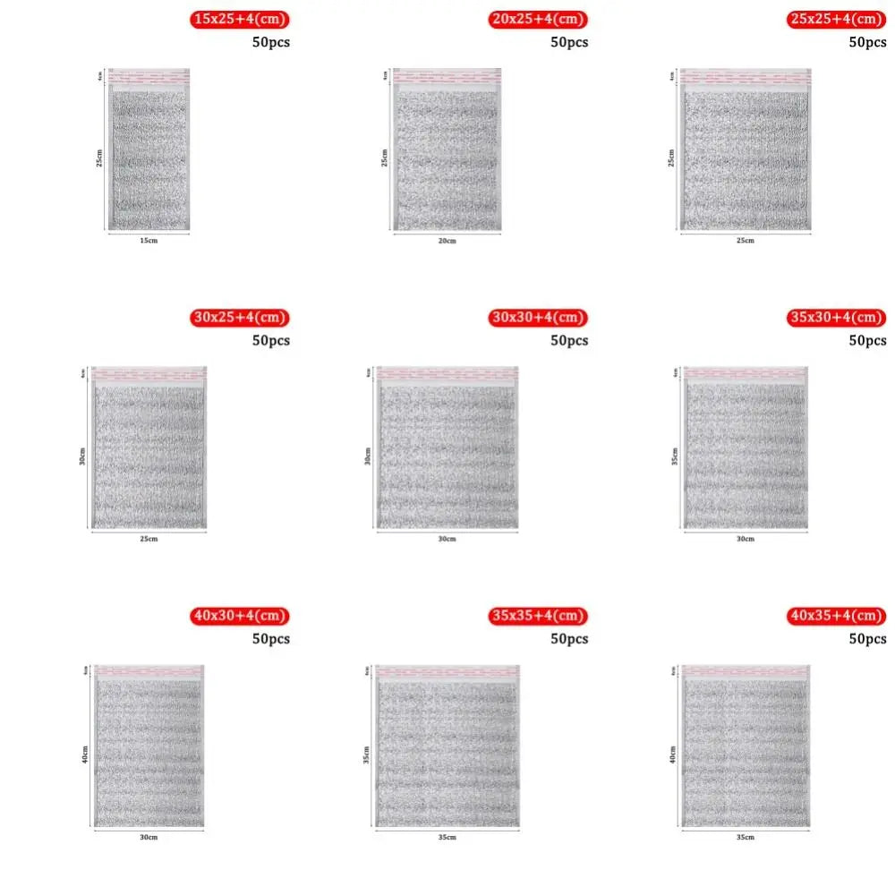 50Pcs/Pack Ice Cold Warm Aluminum Foil Bag Food Thermal Drink Storage Insulation Bag Delivery Carrier with Closure Cooler Bag