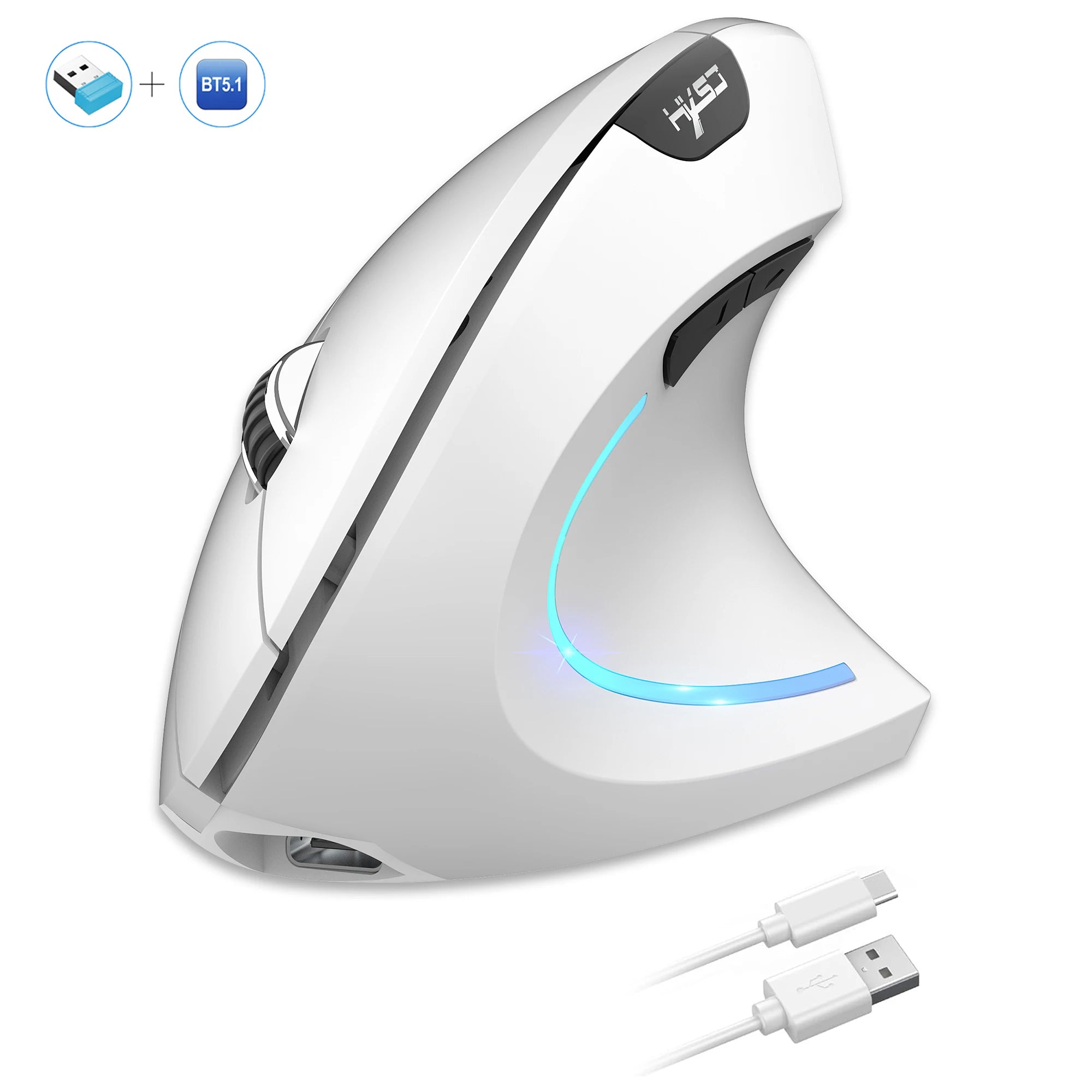 2025 New arrival HXSJ dual mode vertical mouse ergonomic ABS 600mAh rechargeable 2400DPI Type-c interface wireless mouse for pc