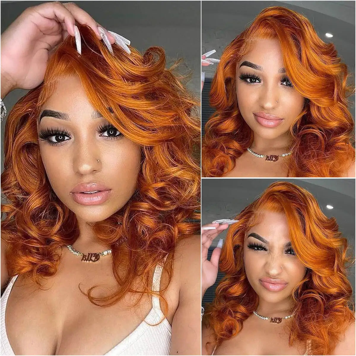 Ginger Wig Human Hair Orange Body Wave Bob Wig Glueless Wig 4x4 Hd Bob Lace Frontal Closure Wigs Human Hair Pre Plucked #350