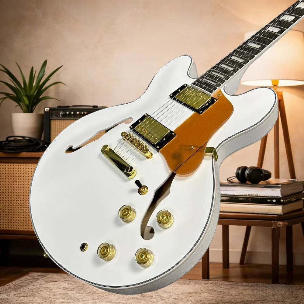 White 335 Electric Guitar Semi-hollow Body Double Output Rosewood Fingerboard Tune-O-Matic Bridge Free Shipping | Kimlud...