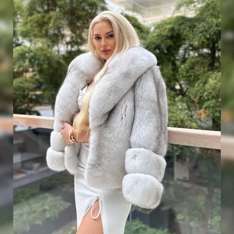 Fox Fur Coat for Women, 100% True Fox Fur Coat, Flip Collar, Warm Clothing, Winter Fashion, New, 2024