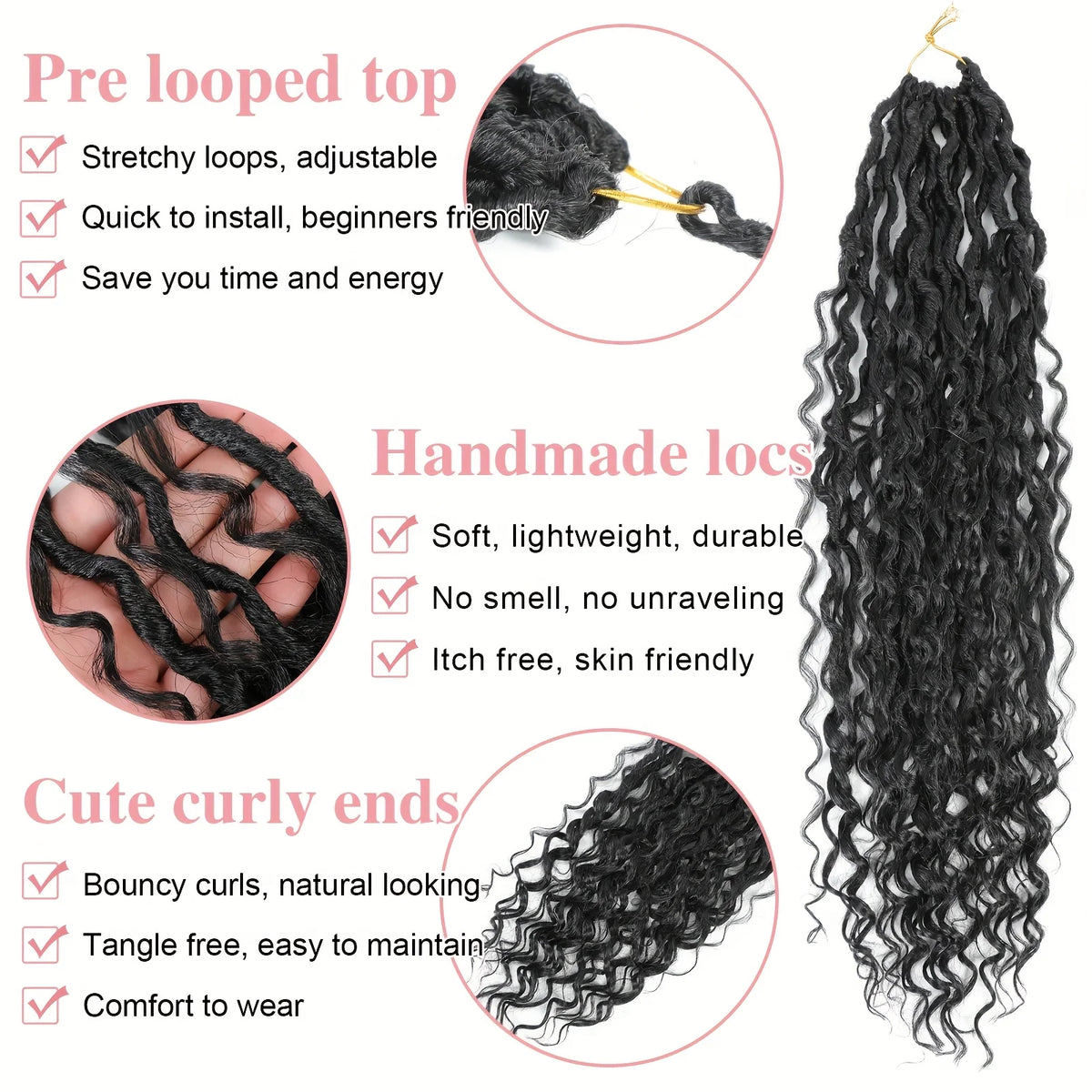 7 Packs Goddess Locs Crochet Hair, Boho River Locs with Curly Ends, Synthetic Faux Locs Braiding Hair Extensions for Women
