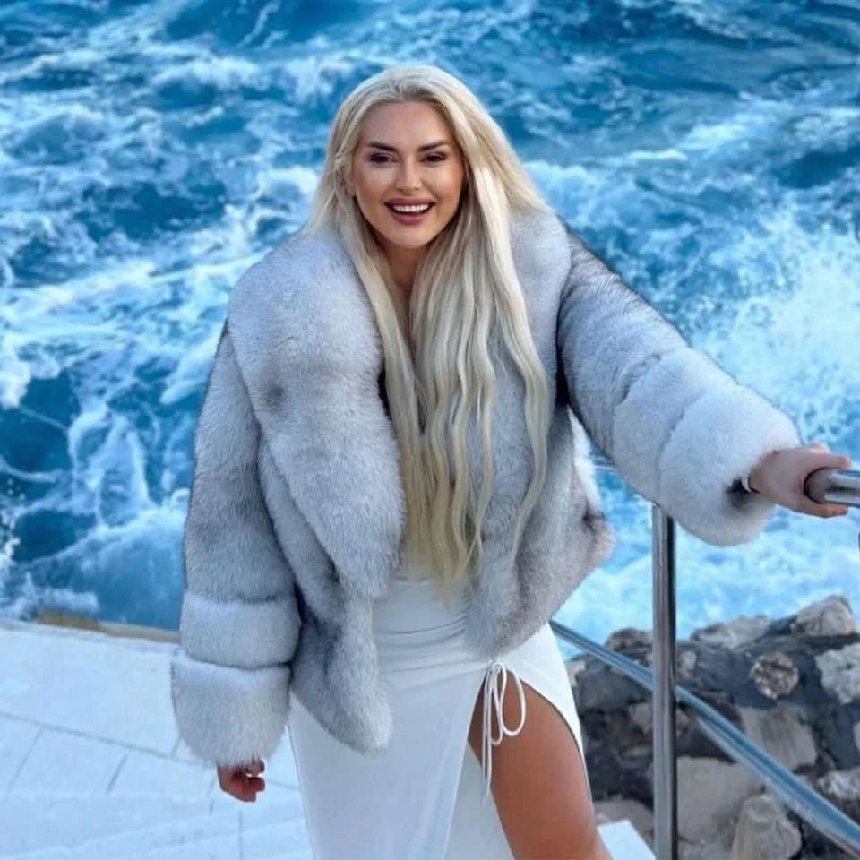 Fox Fur Coat for Women, 100% True Fox Fur Coat, Flip Collar, Warm Clothing, Winter Fashion, New, 2024