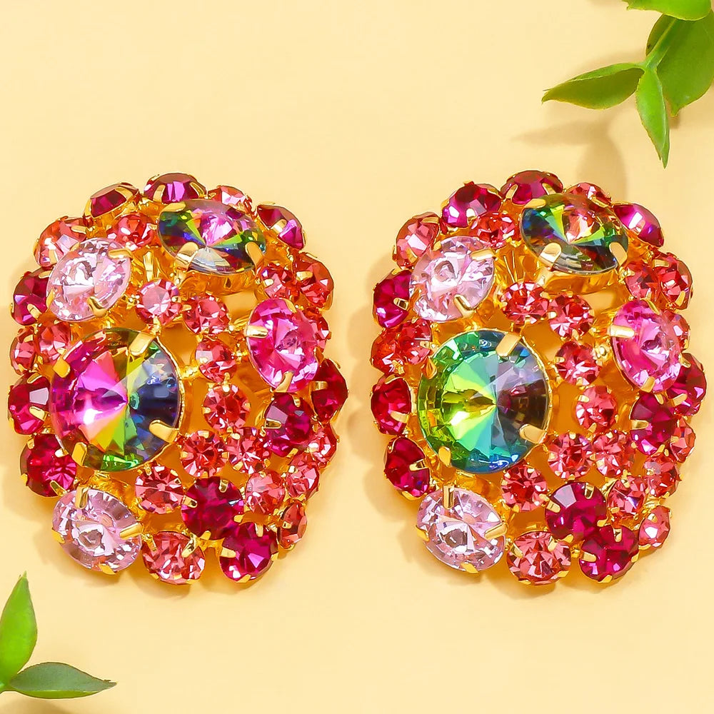 Round Crystal Ear Clip No Piercing Jewelry Free Shipping Christmas Gift Colorful Rhinestone Clip Earrings for Women