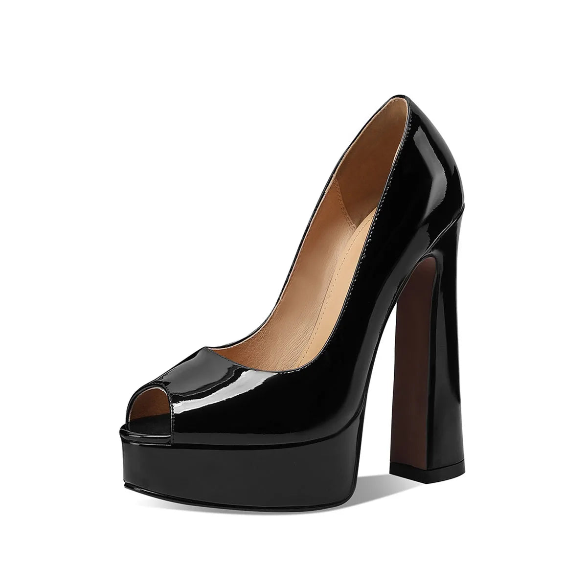 Arden Furtado 2025 Summer Cow patent leather peep toe Pumps Round toe Platform Super high heel Single shoe Wedding shoes...