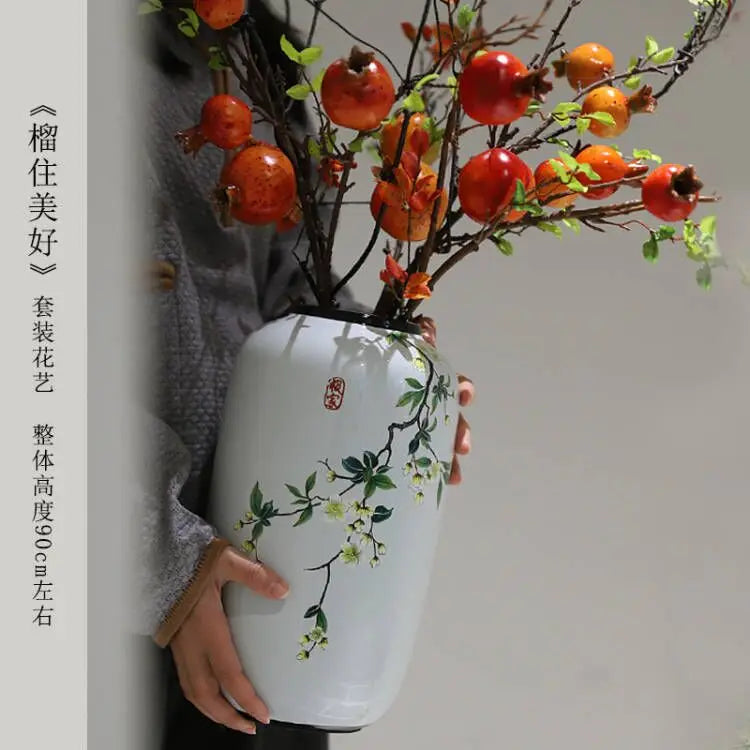 Chinese ceramic vase ornament, living room entrance floral art, home hydroponics creative simple round housewarming gift flower