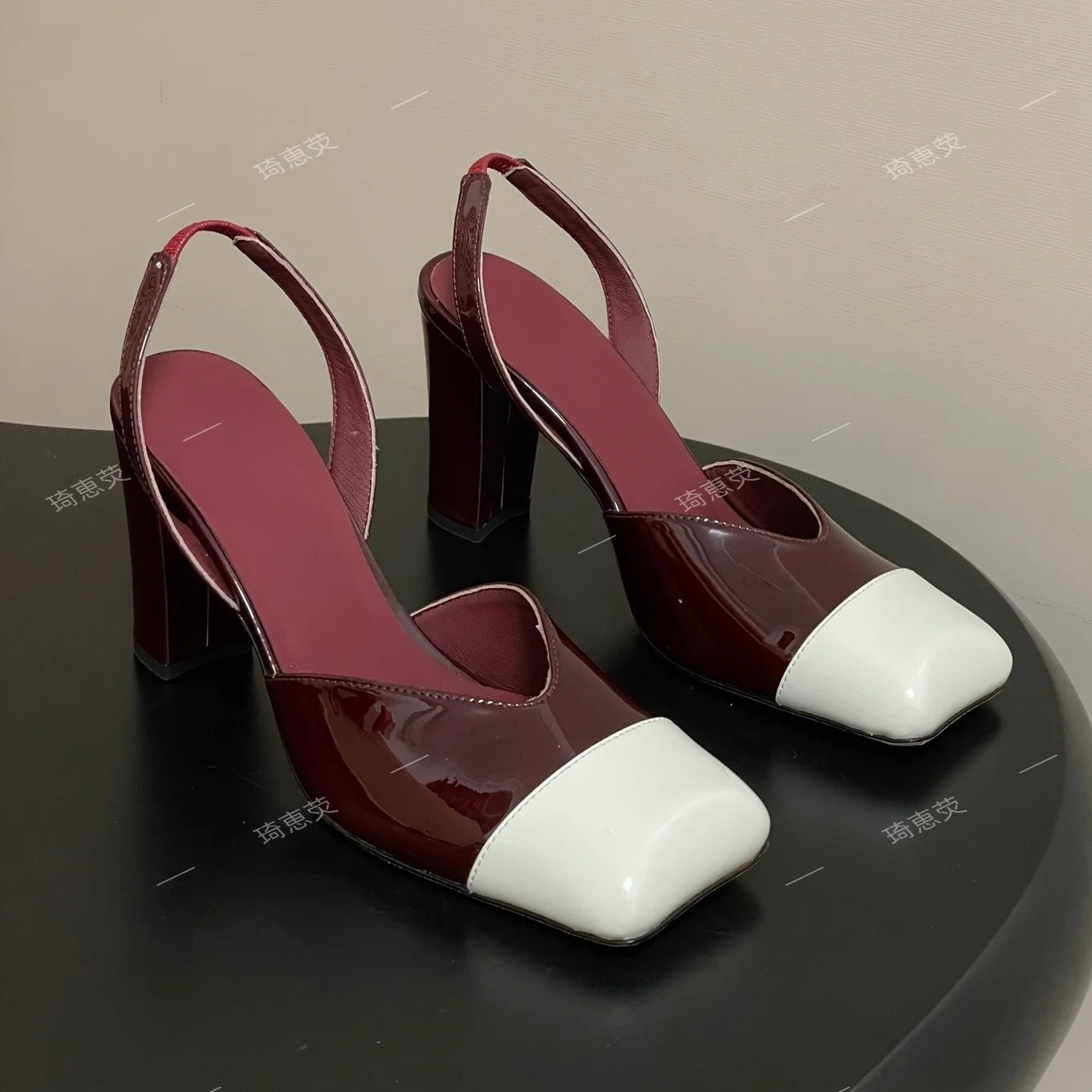 2026 Spring New Genuine Leather Thick Heel Patchwork Slingback Sandals Blank With Temperament Commuting Shoes Pumps - Kimlud