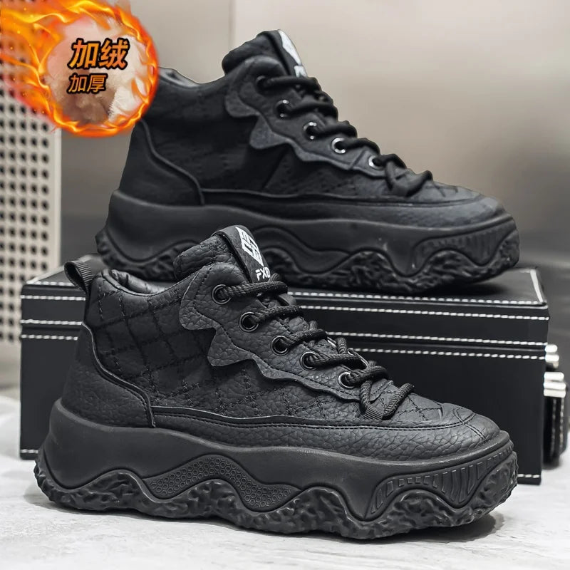 Chunky Sneaker Men Designer Winter Plush Warm Punk Board Shoes Fashion Casual Leather Height Increased Flat Platform Sport Shoes