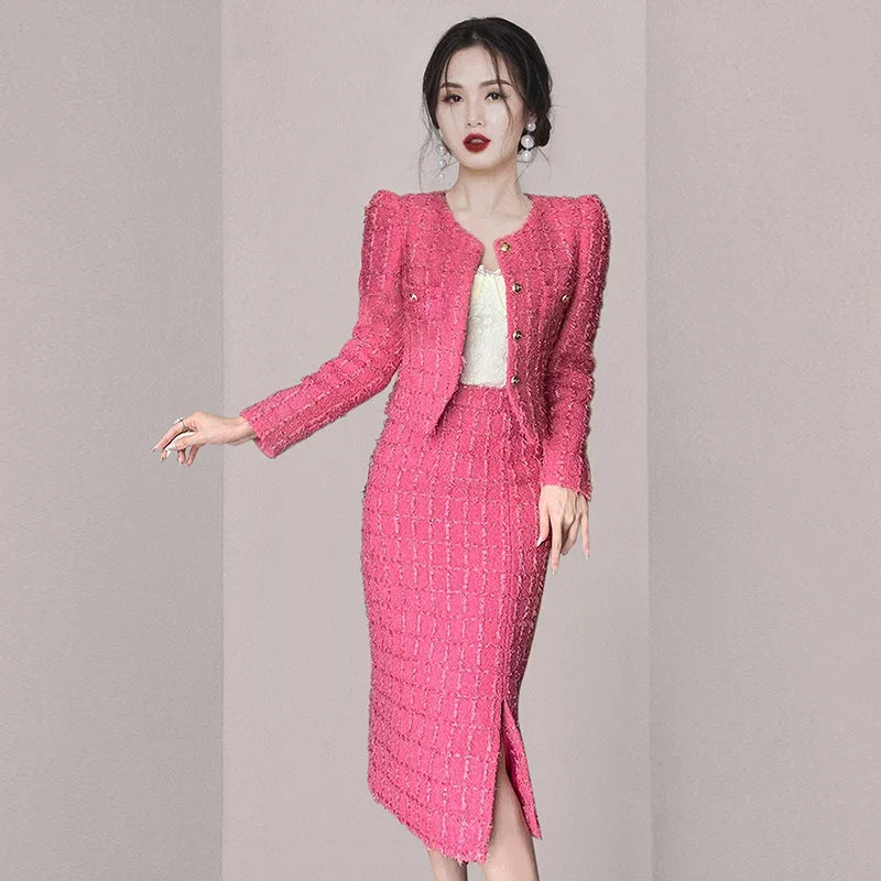 Insozkdg 2024 New Trendy Skirt Suits Autumn Chic Style Two-Piece Set Elegant Charm Women Female Office Lady Girl High Quality