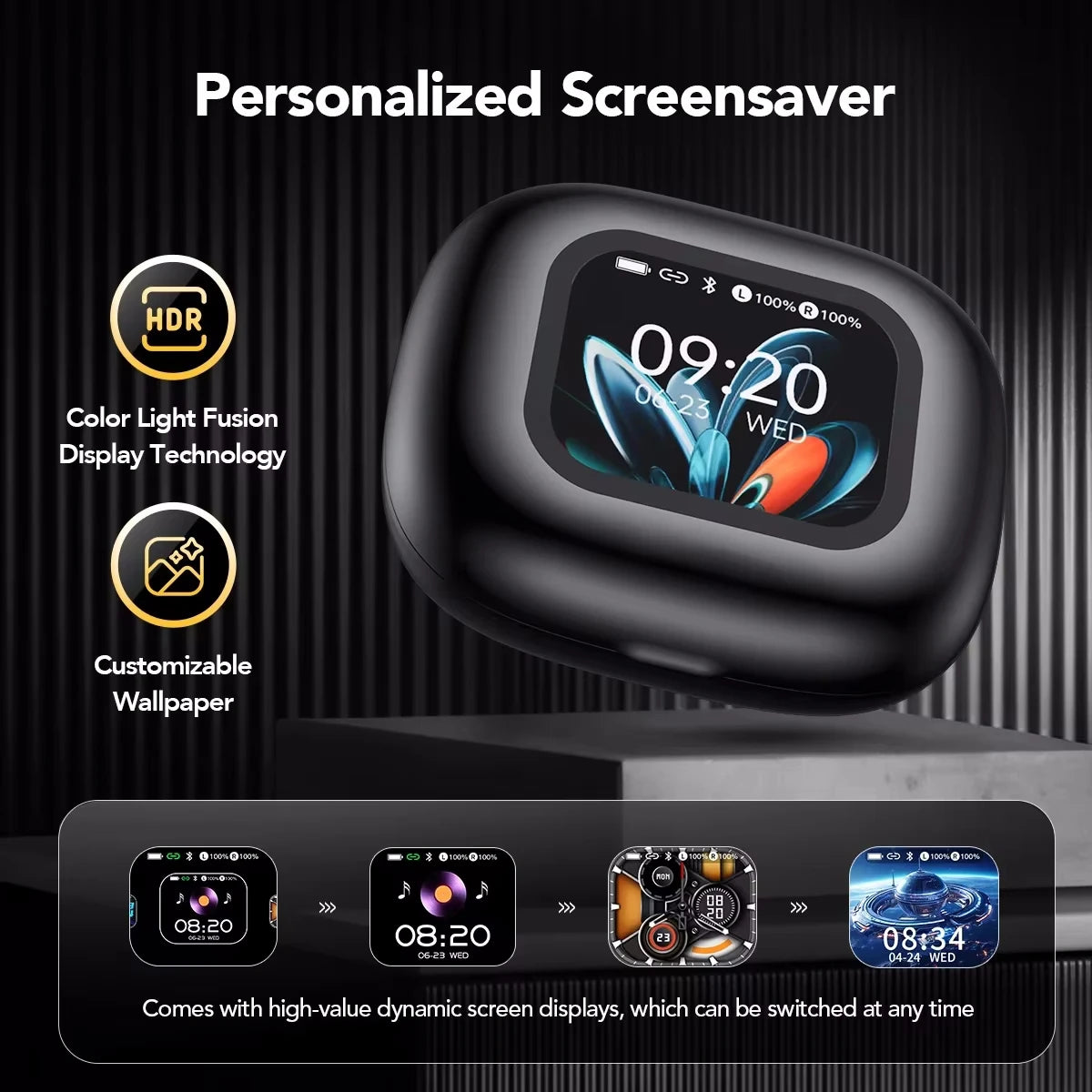 HTC NE27 Wireless Headphones AI Translator Earbuds OWS Sports Bluetooth Earphones Glowing Earhook Customizable Wallpaper Screen