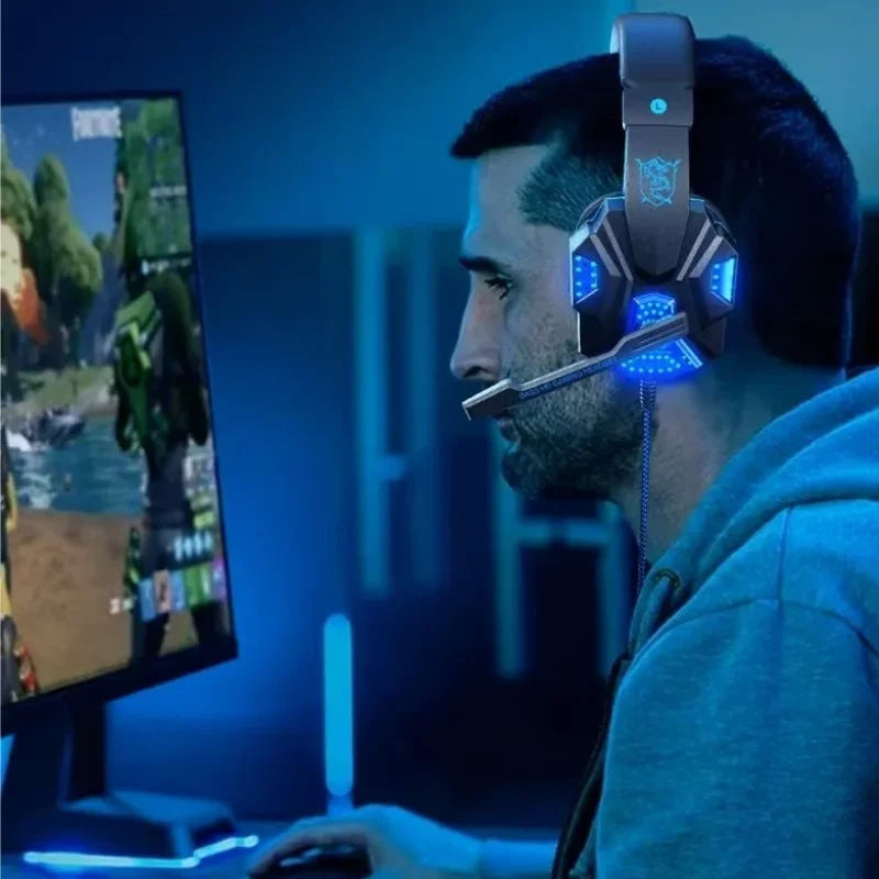 RGB Gaming Headset with Microphone Over-Ear Wired Headphones Drivers Lightweight for PC PS5 Xbox Switch