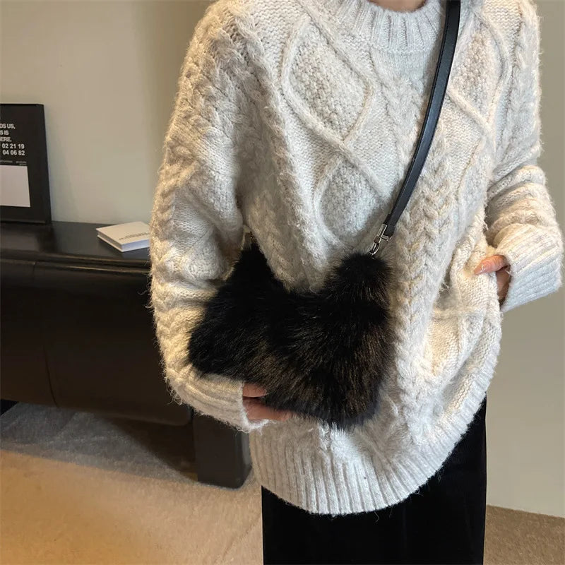 크로스백 여성 가방 2023 New Winter Trend Solid Color Plush Warm Fluffy Crossbody Bag Imitation Fox Hair Shoulder Bag Designer Handbag