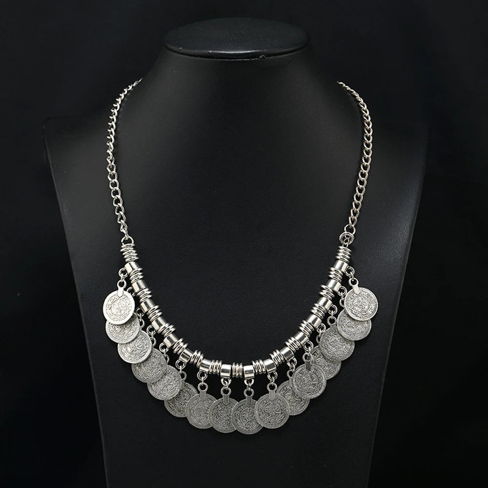 Afghan Turkey Coins Necklace Earrings for Women Vintage Boho Ethnic IndianTribal Bride Choker Statement Necklaces...