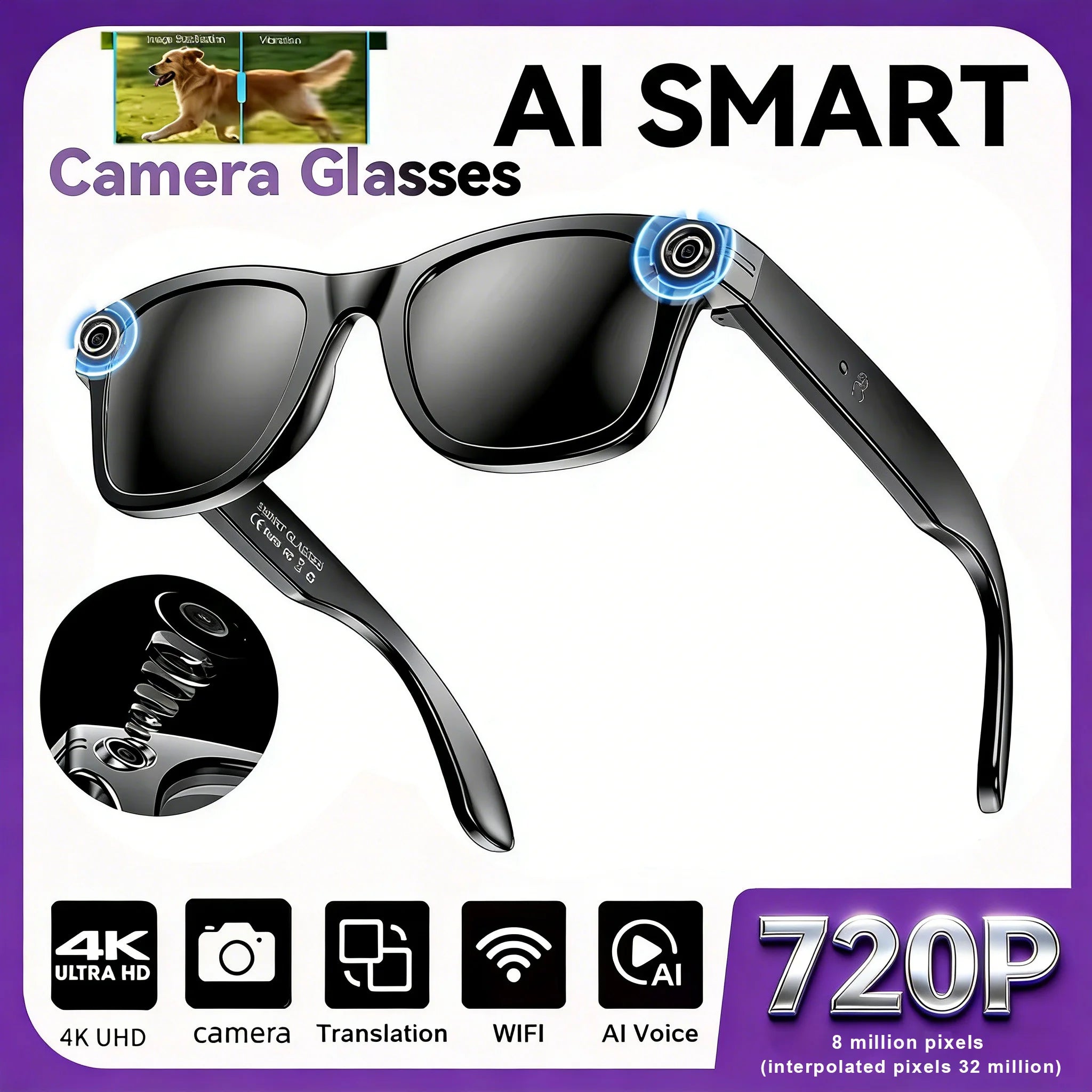 New Upgrade Smart glasses With Camera Video Recording AI Photo Recognition Bluetooth Call Translation Voice Sunglasses...