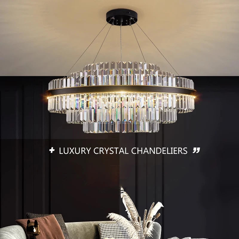 Modern Luxury Crystal Chandeliers Living Dining Room Bedroom Home Decor Pendant Lamp Duplex Villa Lustre Hanging Light Fixture - Kimlud