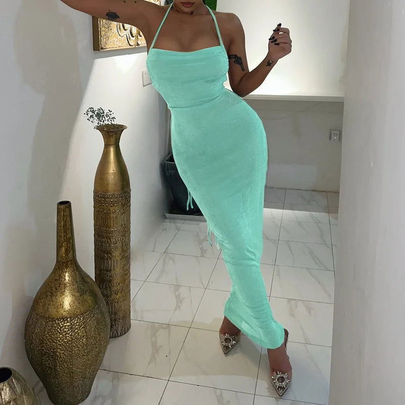 Sexy Halter Backless Long Summer Dresses Women 2025 Fashion Sundresses Purple Bodycon Maxi Nigth Club Party Dress Baddie...
