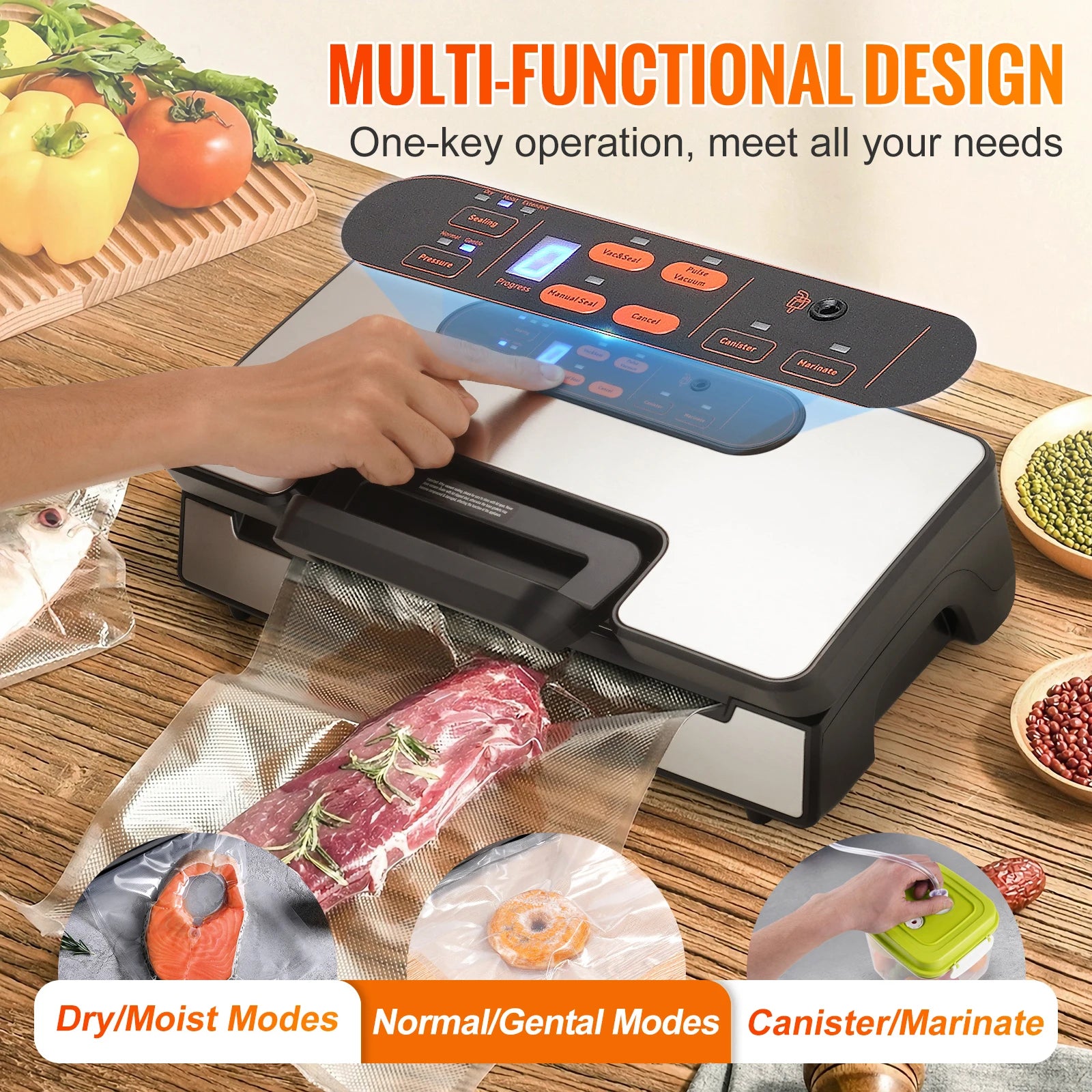 SucceBuy 90Kpa 130W Vacuum Sealer Food Packaging Machine with Free 10pcs Vacuum bags for Household Kitchen Vacuum Food Sealing - Kimlud
