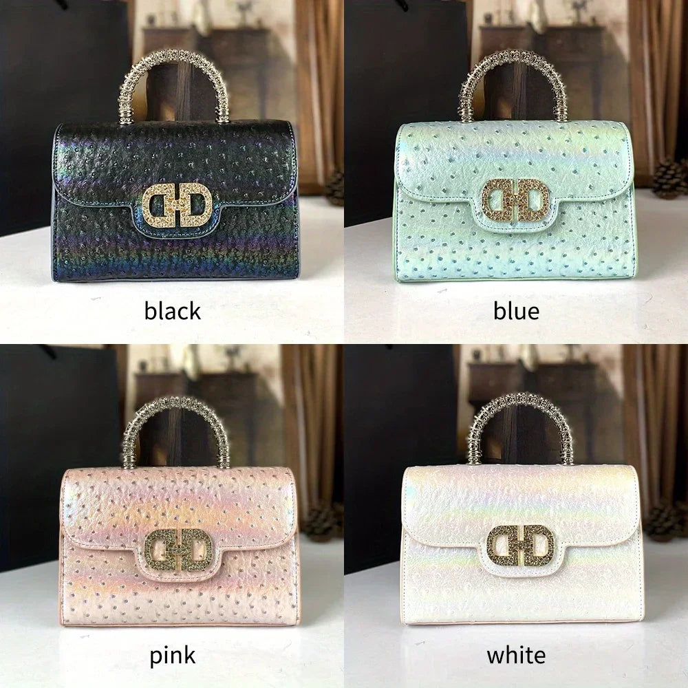 Advanced ostrich pattern diamond inlaid women's handbag new fashionable high-end shoulder crossbody bag | Kimlud Premium Bag