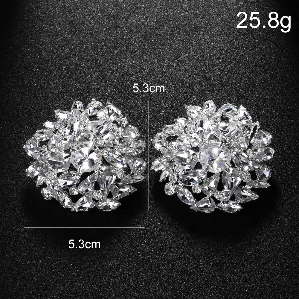 Stonefans Round Clip Earrings Geometric Wedding for Women Bling Christmas Gift Rhinestone Clip on Earrings No Piercing Jewelry