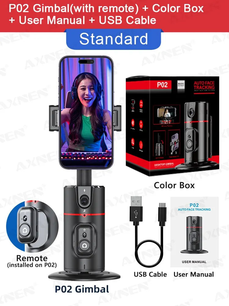 AXNEN P02 360 Rotation Follow-up Gimbal Stabilizer Monopod Desktop Tracking Gimbal with Remote for Phone Live Photography