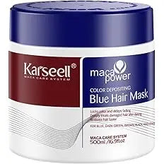Karseell Blue Hair Color Depositing Mask, Deep Conditioner Treatment Intensely Hydrating, Refreshes Color & Tone 500mL