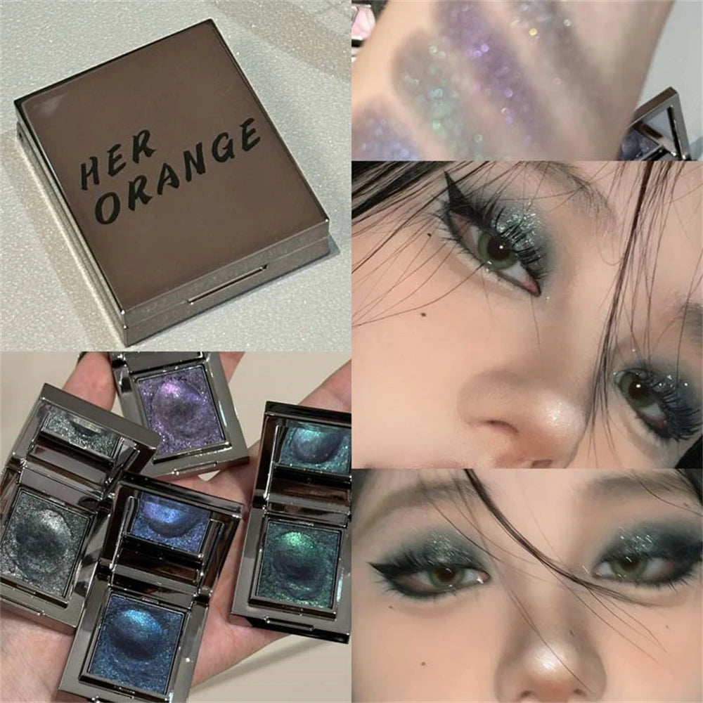 Metallic Glitter Eyeshadow Cream Sparkling Mousse Shimmer Highlighter Pressed Pigments Punk Purple Pearlescent Eyeshadow...