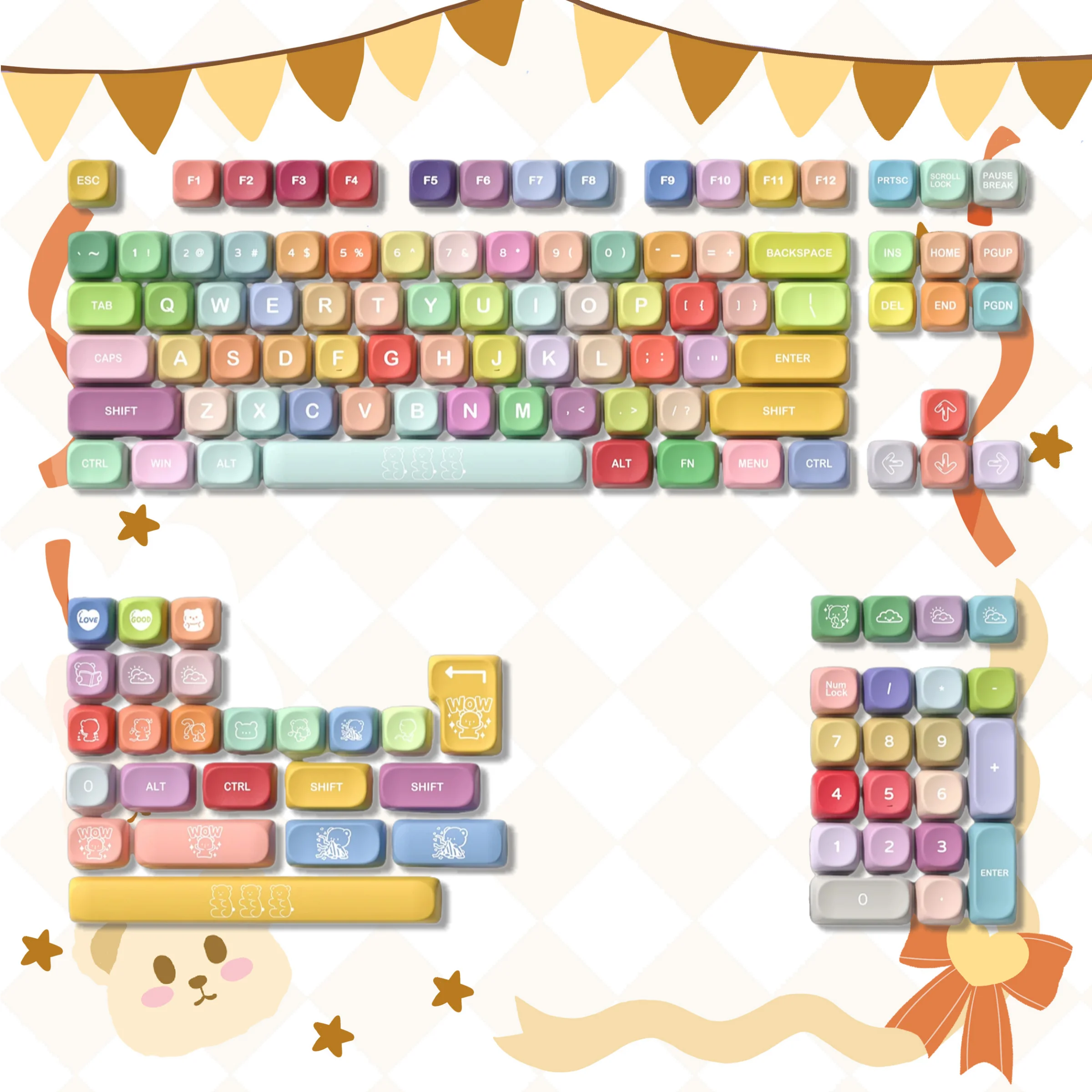 125 Keys Milky Way White Dye-Sublimation Keyboard Keycaps MOA Profile Cute PBT Key cap for Cherry MX Switches Gaming Keyboard