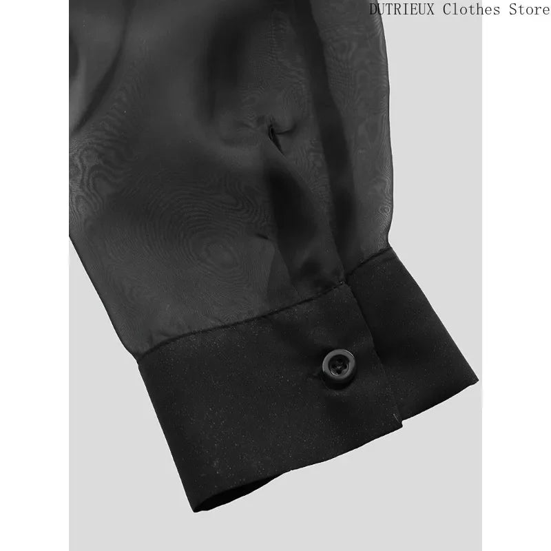 Men's Summer Black Thin See-through Clothes Men's Casual Shirt Breathable Blouse Night Bar Club Sexy Costume - Kimlud
