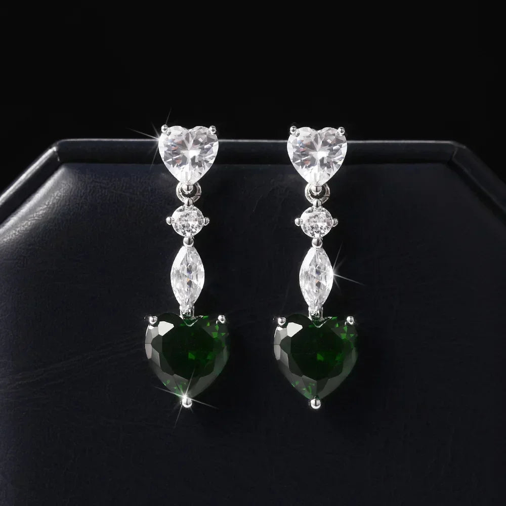 Fashionable Banquet Elegant Emerald Cubic Zirconia Earrings, High-end Inlaid Wedding Style Swaying Jewelry Accessories |...
