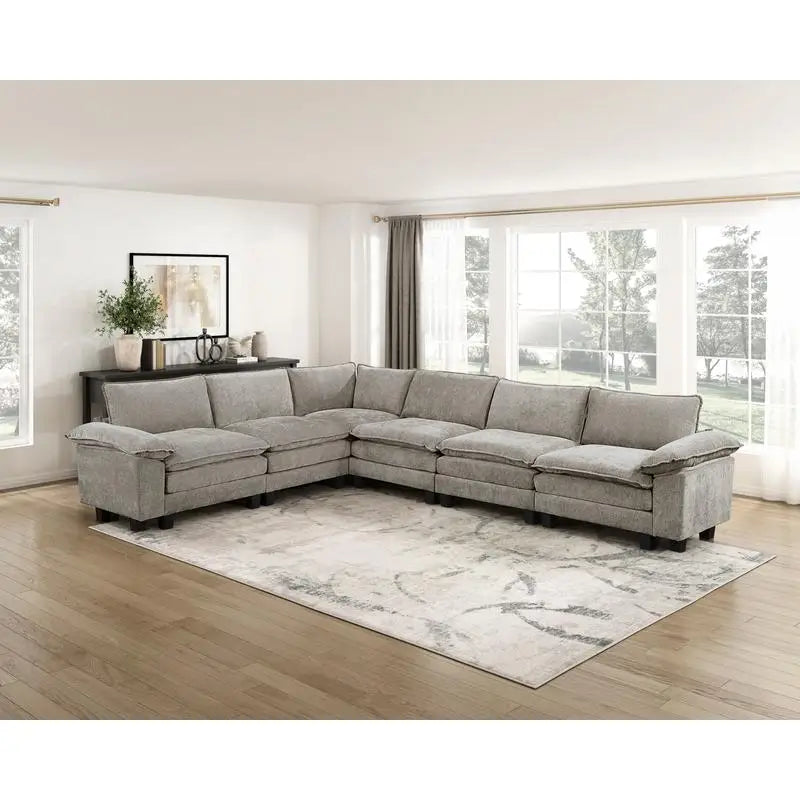 Modern 6-Piece Modular Sectional Sofa Set in Plush Chenille Upholstery for Comfortable Living Room Furniture - Durable Plywood
