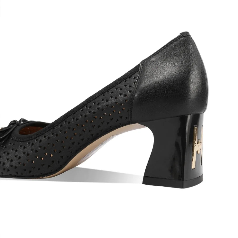 【JOCHEBED HU】New Fashion Hollow Out Women Pumps Square Toe Summer Shoes Chunky Heels Handmade Genuine Leather Shoes 33-43 - Kimlud