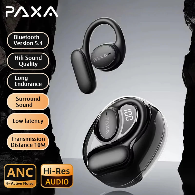 PAXA OpenAir5 HD Wireless Bluetooth 5.4 Earphones LED Power Display Hi-Fi Stereo Touch OWS Headphones Sports Game Music Headset